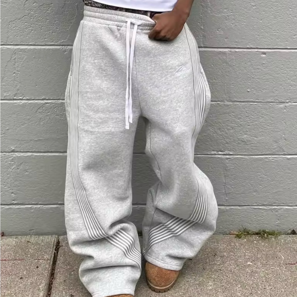 Men's Light Gray Sweatpants with Stripe Detail